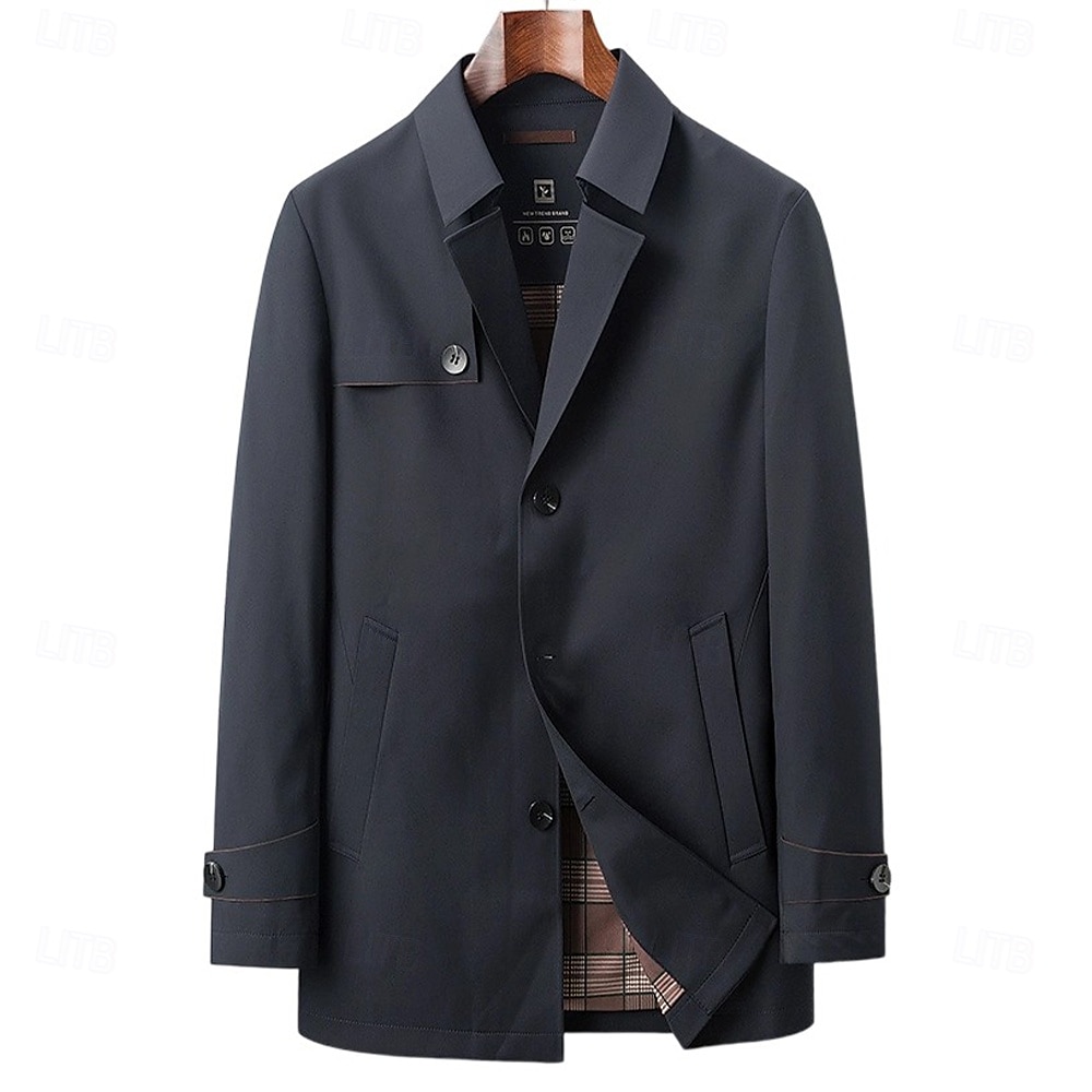 Herr Trenchcoat Formell Kontor Vår Höst Många årstider Polyester Ytterkläder Kläder Elegant Dagligen Ensfärgat Vik-över krage Enkelknäppt 2025 - $100.99 –P13