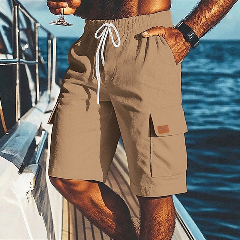 رجالي شورتات شورت من الكتان شورت صيفي شورت الشاطئ جيب مرونة الخصر رباط سهل راحة متنفس باختصار عطلة مناسب للعطلات شاطئ ستايل هاواي بوهو أسود أبيض 2025 - $18.99 –P8