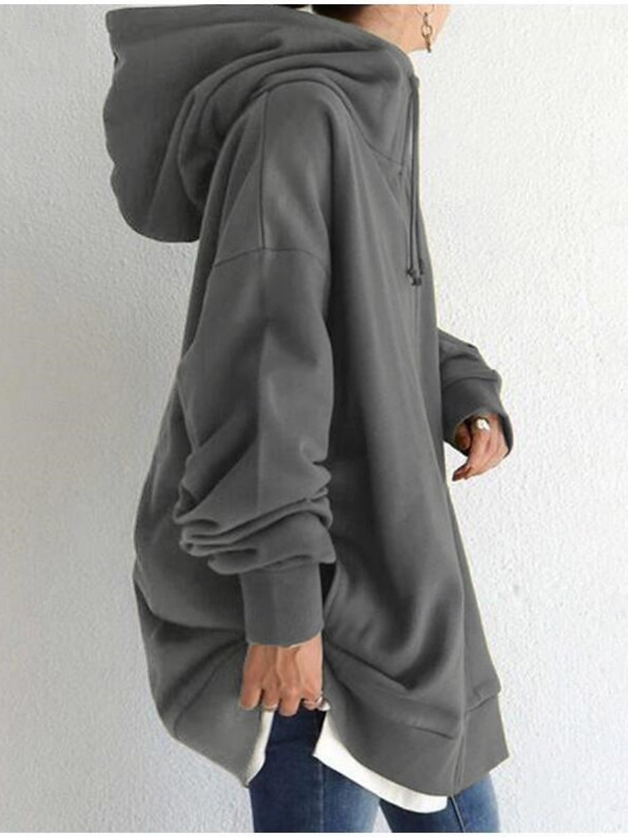 Women's Casual Jacket Hoodie Jacket Comfortable Breathable Zipper Pocket Casual Plain Street Casual Daily Wear Zipper Long Hooded Regular Fit Long Sleeve Outerwear Black Red Khaki Spring Fall 2025 - $22.99 –P3