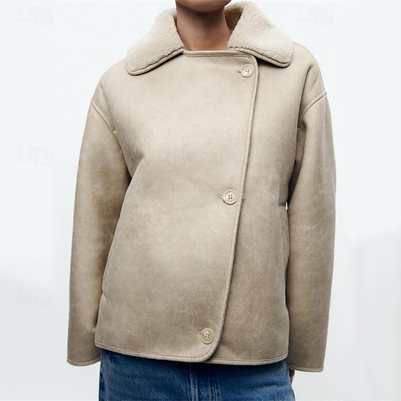 Damen Fleecejacke Freizeitjacke Wildlederweste Winddicht Warm Tasche Mode Modern Lässig Einfarbig Ausgehen Wochenende Einreihig Regulär Revers Normale Passform Langarm Oberbekleidung Braun Beige 2025 - $42.99 –P2
