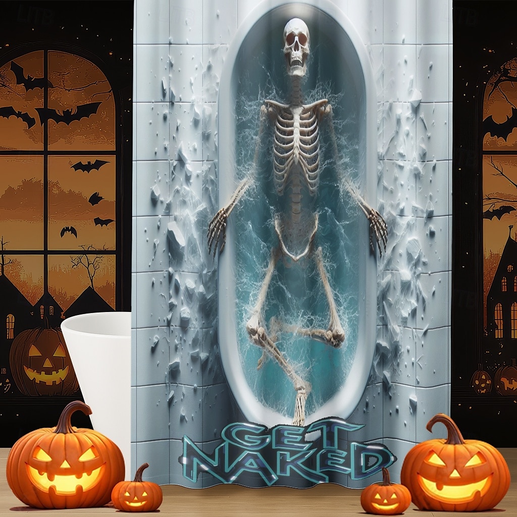 Halloweenský sprchový závěs s háčky, polyesterový, pratelný, voděodolný, vzorovaný, koupelnová vana, dekorace 2025 - $21.99 –P5