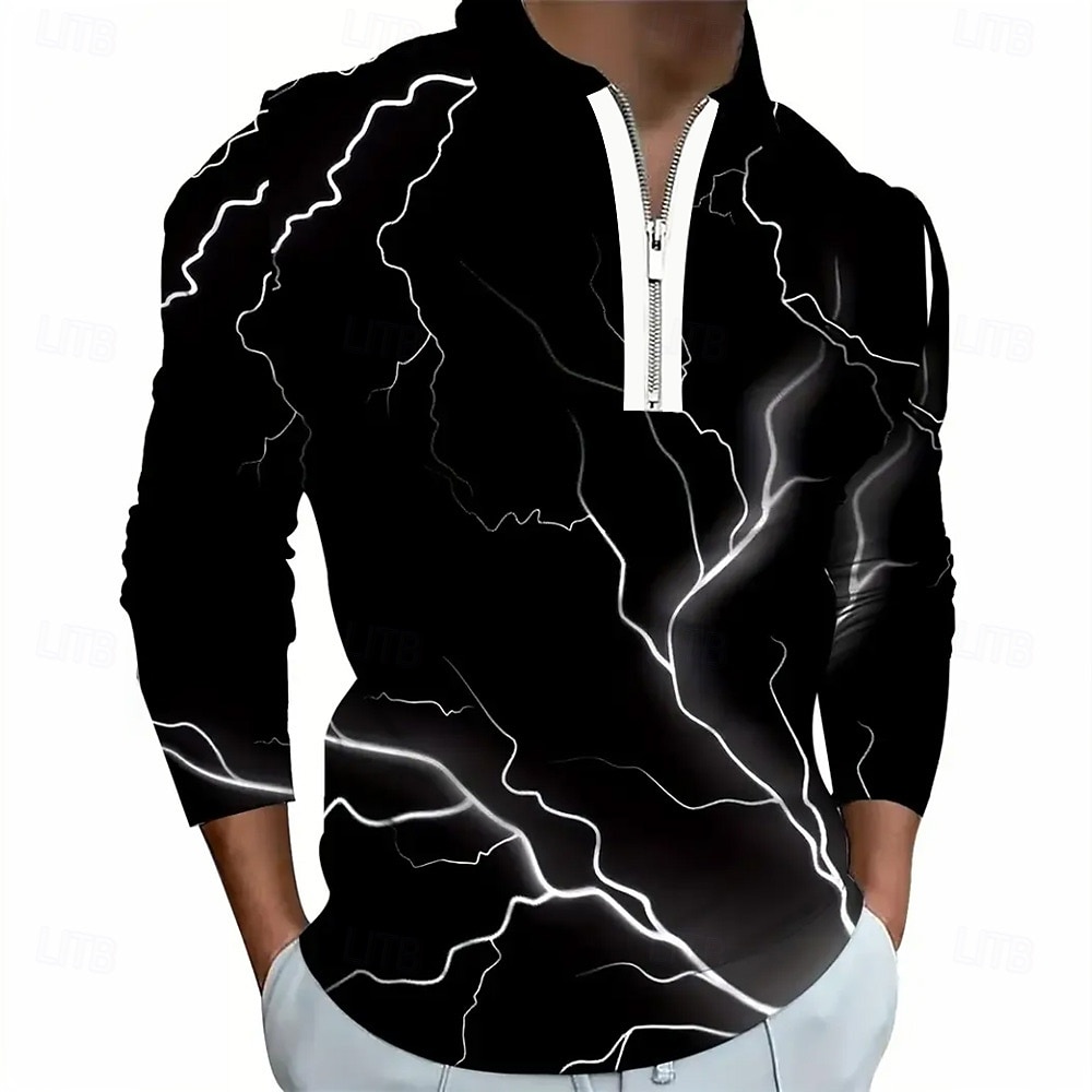 Ανδρικά Φωτισμός Πόλο Μακρυμάνικο Απορρίπτω Σύγχρονο Καθημερινό Ένδυση γυμναστικής και άθλησης Καθημερινά Φερμουάρ 3D εκτύπωση Άνοιξη Φθινόπωρο Χειμώνας Μαύρο 2026 - $22.99 –P4