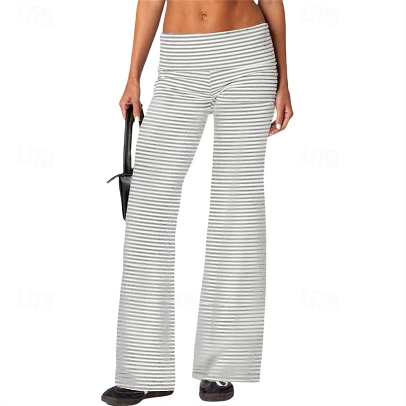 Mulheres Perna larga Calças Calça Palazzo Moda Roupa de rua Comprimento total Natural Listrado Cintura elástica Respirabilidade Confortável Rua Roupa Diária Para Noite Preto 1 # Preto Rosa claro de 2025 por $18.99 –P3