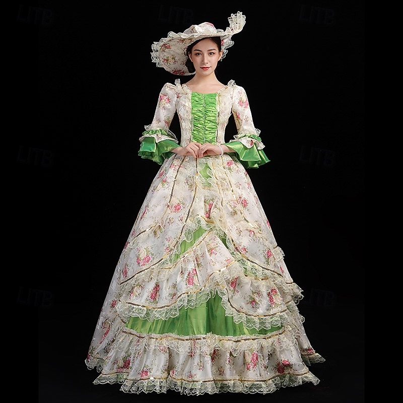 Vintage Rococo Renaissance Maxi Dress Normal Juliet Sleeve Princess Queen Elizabeth Pleated Flounced Princess Square Neck Fancy Dress Women's Halloween Carnival Masquerade Party Halloween Performance 2026 - $186.99 –P5