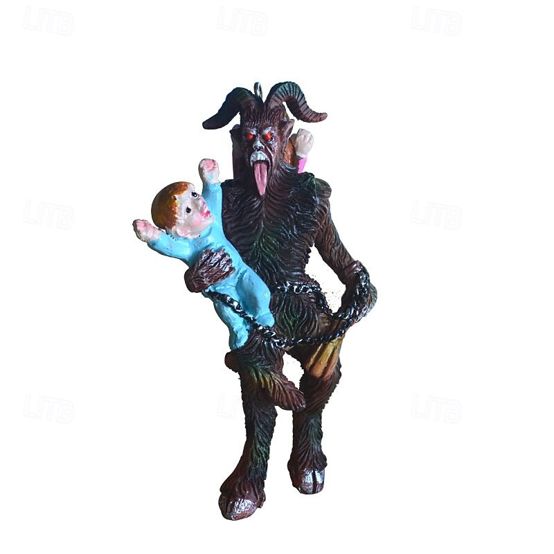 Decorazione da appendere in resina a forma di Krampus di Halloween, statuetta di un bambino che afferra un demone malvagio, scultura in resina spaventosa da regalare a Natale. del 2025 a $10.99 –P5