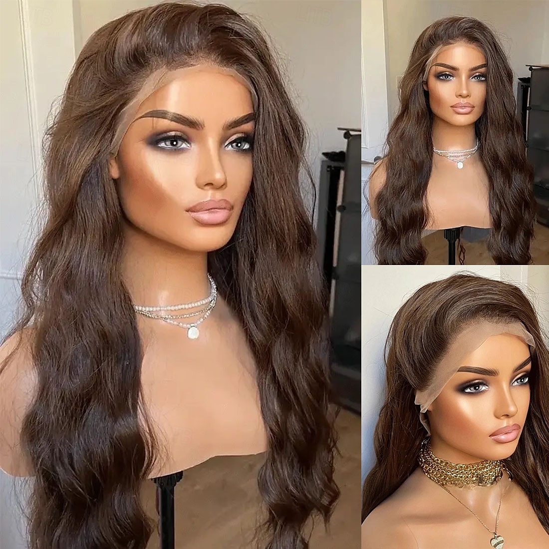 Perruque Cheveux vierges non transformés 5x5 Fermeture dentelle frontale 13x4 Cheveux Brésiliens Vague Naturelle Marron Partie libre Femmes Densité 130% 150% we say baby hair 100% Vierge Sans Colle de 2025 ? $252.39 –P2