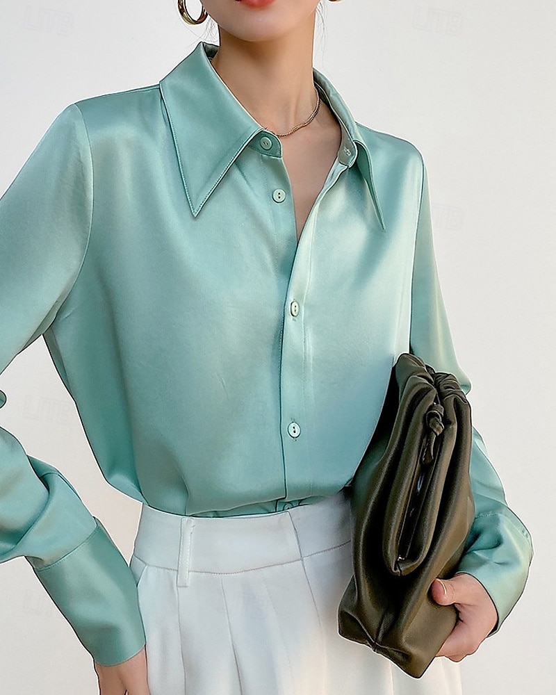 Per donna Camicia Semplice Elegante Moderno Manica Lunga Colletto a Camicia Top Regolari Quotidiano Ferie Bottoni Nero Bianco Verde Primavera Autunno del 2025 a $31.99 –P1