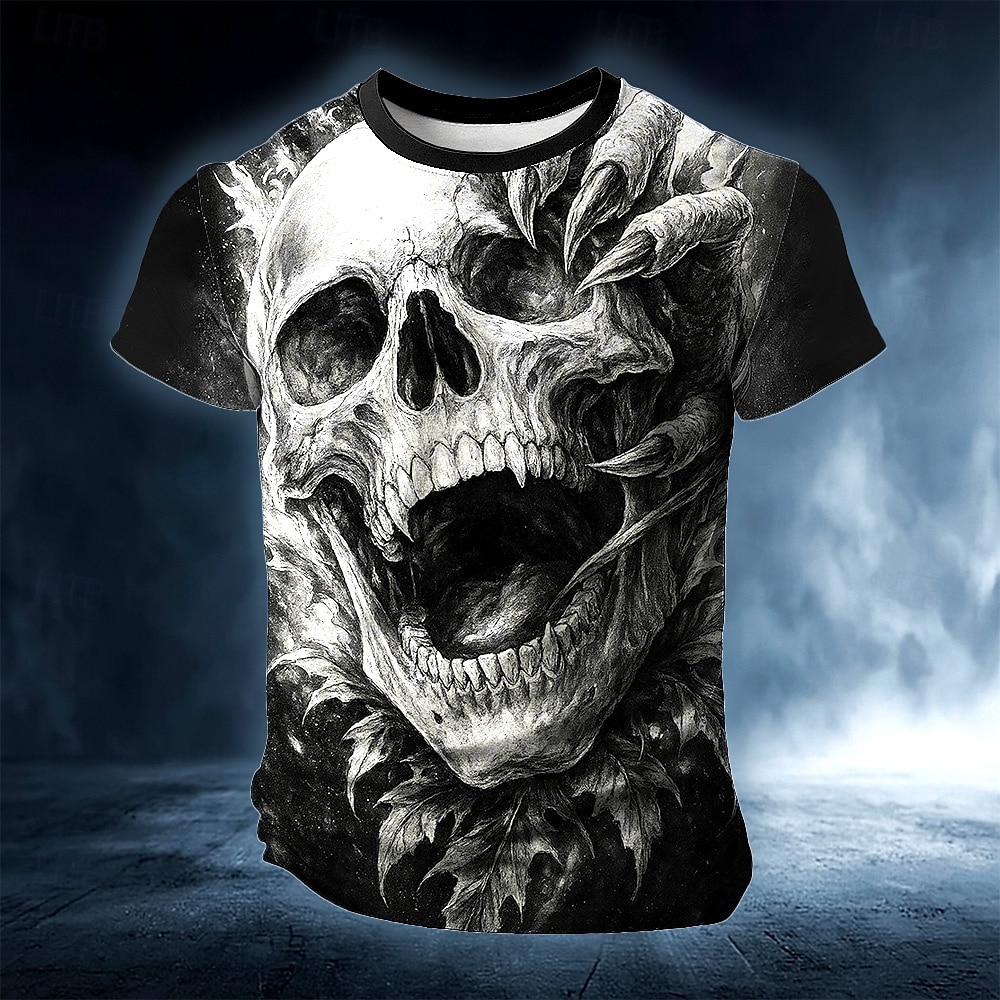 Halloween Voor heren Doodskoppen 3D Print 3D T-shirt Korte mouw T-shirt 3D-afdrukken Strakke ronde hals Overhemd overdreven Ontwerper 3D Feest Straat Casual Rood blauw Groen Zomer Lente Alle seizoenen 2025 - $17.99 –P2