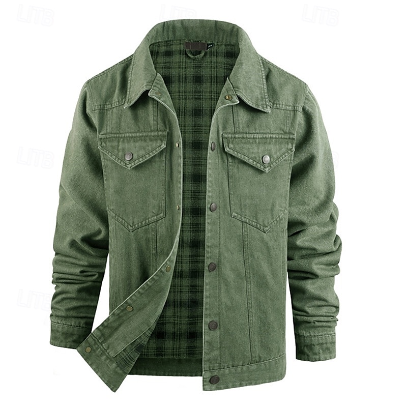 Homme Veste Légère Veste Décontractée Veste en Jean Vacances Quotidien Avec Poches Automne Hiver Uni Mode Classique Revers Régulier Noir Marron Vert Bleu de minuit Bleu clair Veste de 2025 ? $56.99 –P20