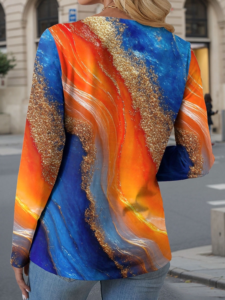 Pentru femei Tricou Ombre Grafic Bloc Culoare Epocă Stilat Casual Manșon Lung Stil Nautic Rotund Topuri obișnuite Zilnic Imprimeu Mov Portocaliu Trifoi Vară Primăvară Toamnă 2025 - $22.99 –P2