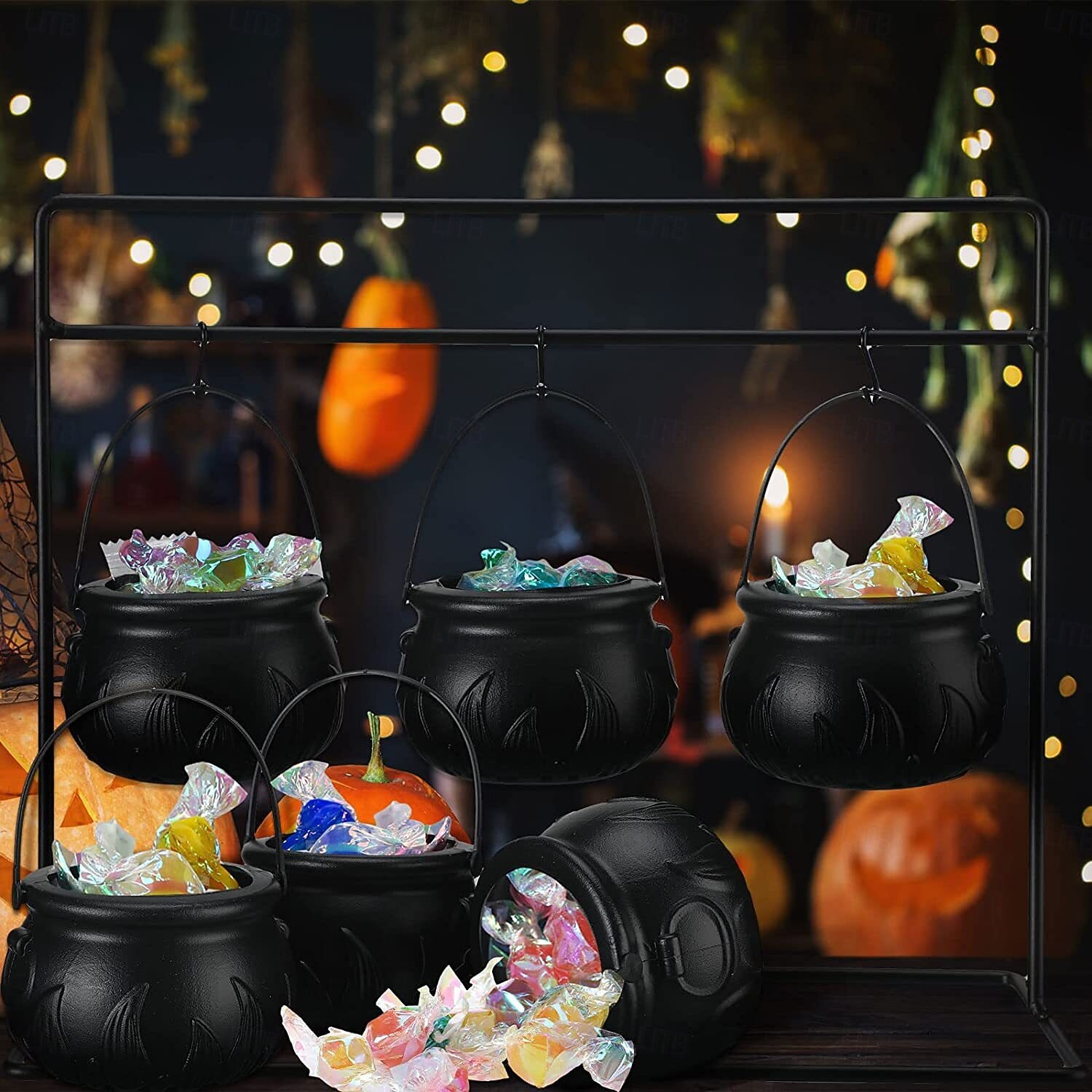 Halloween Cauldrons Serving Bowl Decor, Set of 3/6/9 Hanging Black Plastic Cauldron Bowls with Iron Rack, Large and Mini Cauldrons Candy Bucket Punch Bowls for Table Witch Hocus Pocus Party 2026 - $19.99 –P3