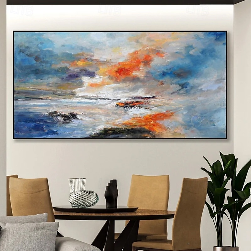 handgemaakt olieverfschilderij op canvas, wanddecoratie, abstract strand, zonsondergang, landschap voor huisdecoratie, opgerold, frameloos, ongespannen schilderij 2025 - $100.99 –P2