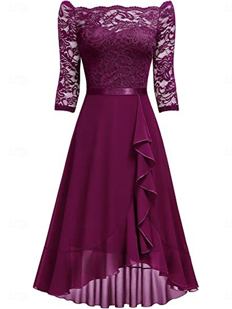 Dámské Midi šaty Krajkové šaty Koktejlky Šaty pro svatební hosty Šifón Elegantní Módní Moderní Venkovní Koktejlový večírek Běžný Bez vzoru 3/4 délka rukávu Do V Světlá růžová Námořnická modř Fuchsiová 2025 - $32.99 –P9
