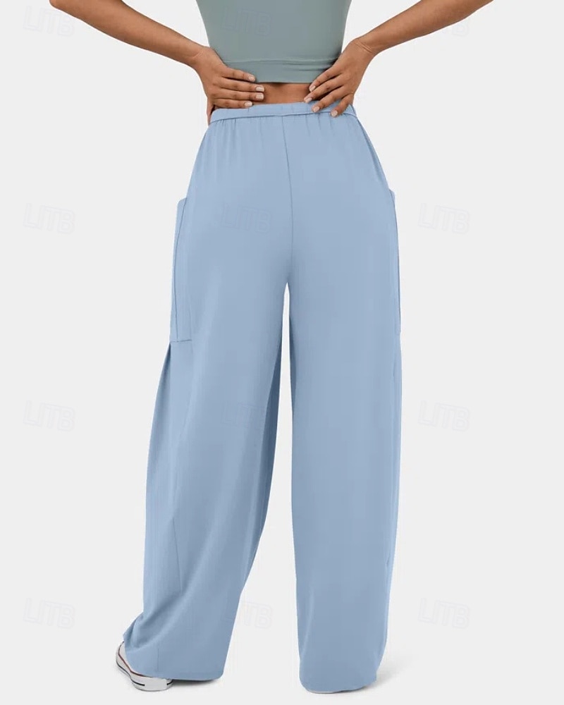 Per donna Gamba larga Pantaloni Eleganti Streetwear Casual Lunghezza intera Naturale Semplice Tasca Design con Coulisse Elastica Comodo Streetwear Ferie Rosso violaceo Nero Verde militare Marrone del 2025 a $22.99 –P15