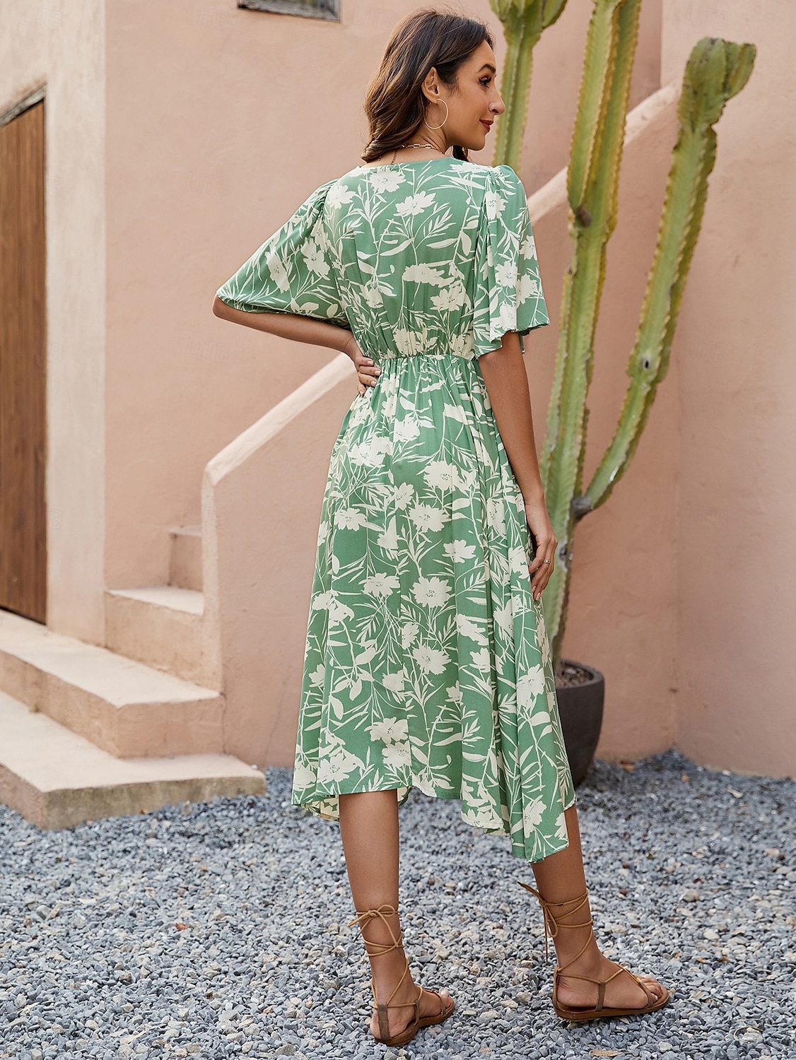 Damen Midikleid Sommerkleid A Linie Kleid Urlaub Party Lässig Schmetterling Party Ausgehen Strand Standard Passform Blumen Grafik Kurzarm V Ausschnitt Grün Sommer Frühling Herbst 2025 - $32.99 –P4