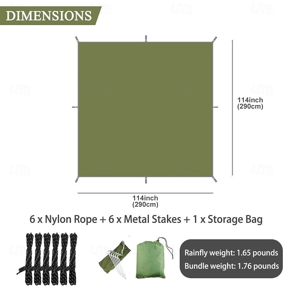 lona de rede de acampamento impermeável e versátil - 114x114 guarda-sol com sobrecapa de chuva &abrigo para mochileiros com cabos de sustentação &estacas - perfeitas para aventuras ao ar livre de 2025 por $49.99 –P2
