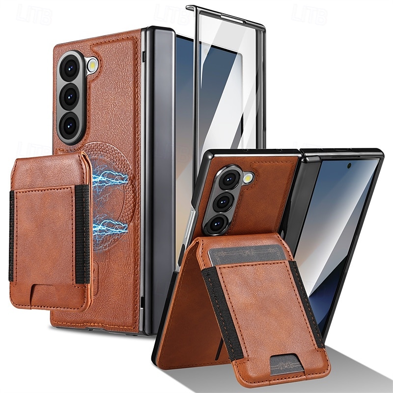 2025年 電話 ケース 用途 サムスンのギャラクシー Zフォールド7 Zフォールド6 Z Fold 5 Z Fold 4 Z Fold 3 磁気吸着ケース ウォレットカードケース 磁石バックル 全身保護 耐衝撃 レトロ風 PC PUレザー  コレクション – $27.99 –P1