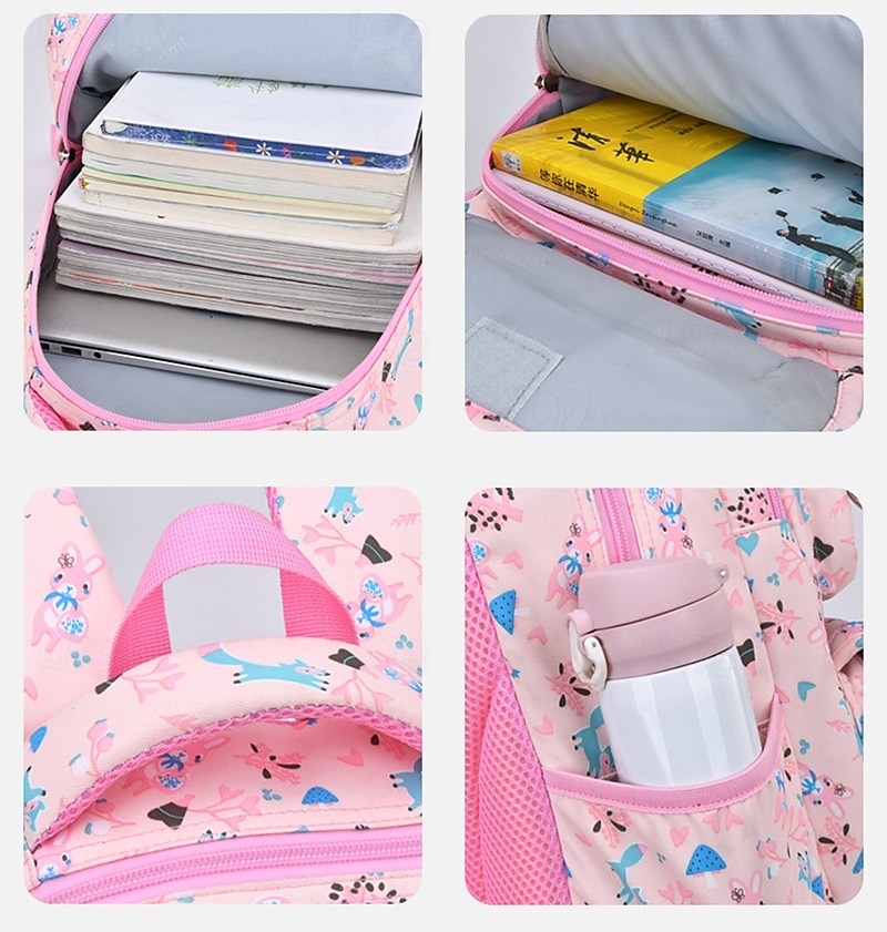 Zaino scolastico stampato per bambine con ciondolo a forma di cuore con cerniera, zaino multitasche leggero e impermeabile per studenti delle scuole elementari e medie, disponibile in rosa, viola, blu e beige del 2025 a $34.99 –P2