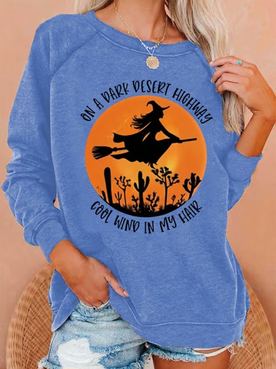 Dame Genser med genser Grafisk Halloween Mote Fritid Langermet Crew-hals Rund hals Vanlige topper Avslappet Trykt mønster Hvit Lysegrønn Vin Blå Lysegrå Høst Vinter 2025 - $24.99 –P5