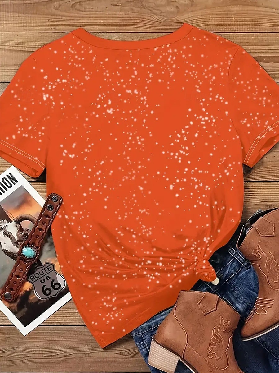 Halloween Femmes T-shirt Graphique Potiron ancien Élégant Classique Manche Courte Col ras du cou Col rond Hauts Réguliers Quotidien Week-end Imprimé Orange Été Automne de 2025 ? $19.99 –P2