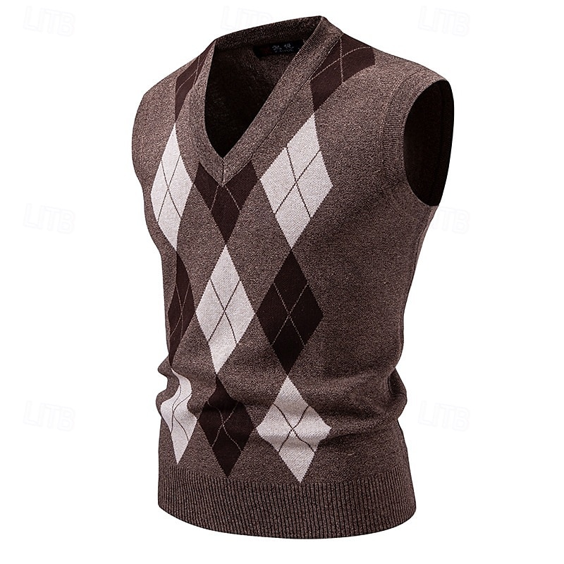 Miesten Neulos Neulepusero Joustin Neuloa Tavalliset topit Kudottu Tiukka Argyle V kaula-aukko Neuleet Vintage Kausaliteetti Arki-asut Vaatetus Syksy Musta Laivaston sininen M L XL 2025 - $25.99 –P7