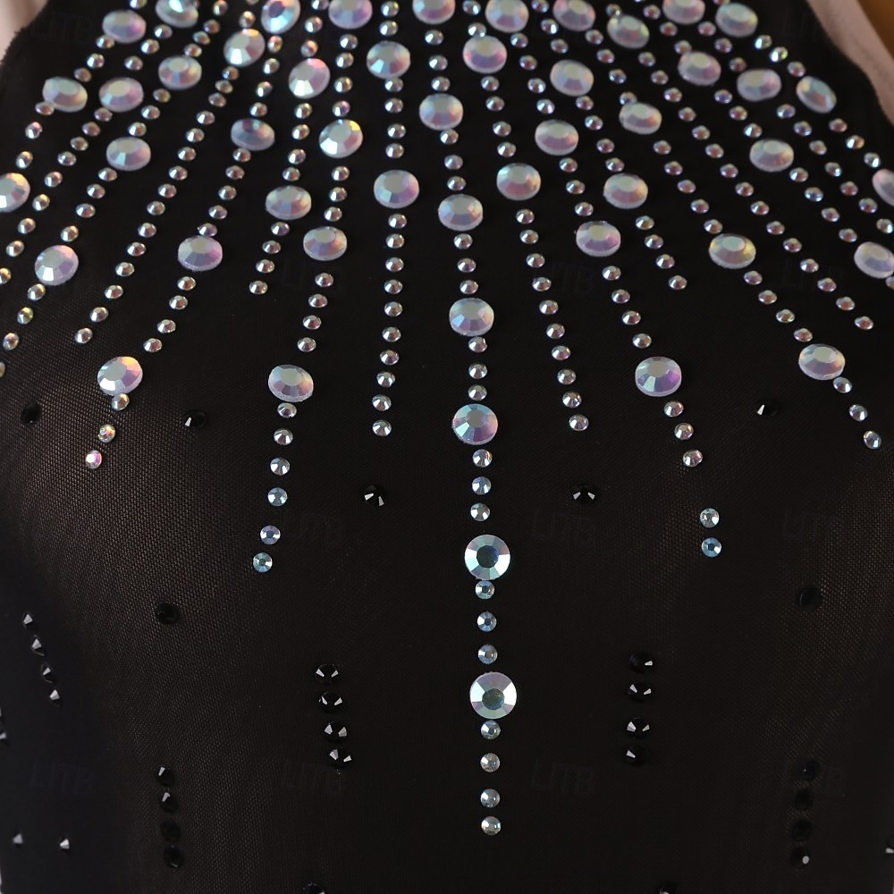 Abito da pattinaggio artistico Per donna Ragazze Pattinaggio sul ghiaccio Vestito Nero Patchwork Rete Alta elasticità Allenamento Competizione Vestiti da pattinaggio sul ghiaccio Classico Cristallo del 2026 a $192.99 –P4