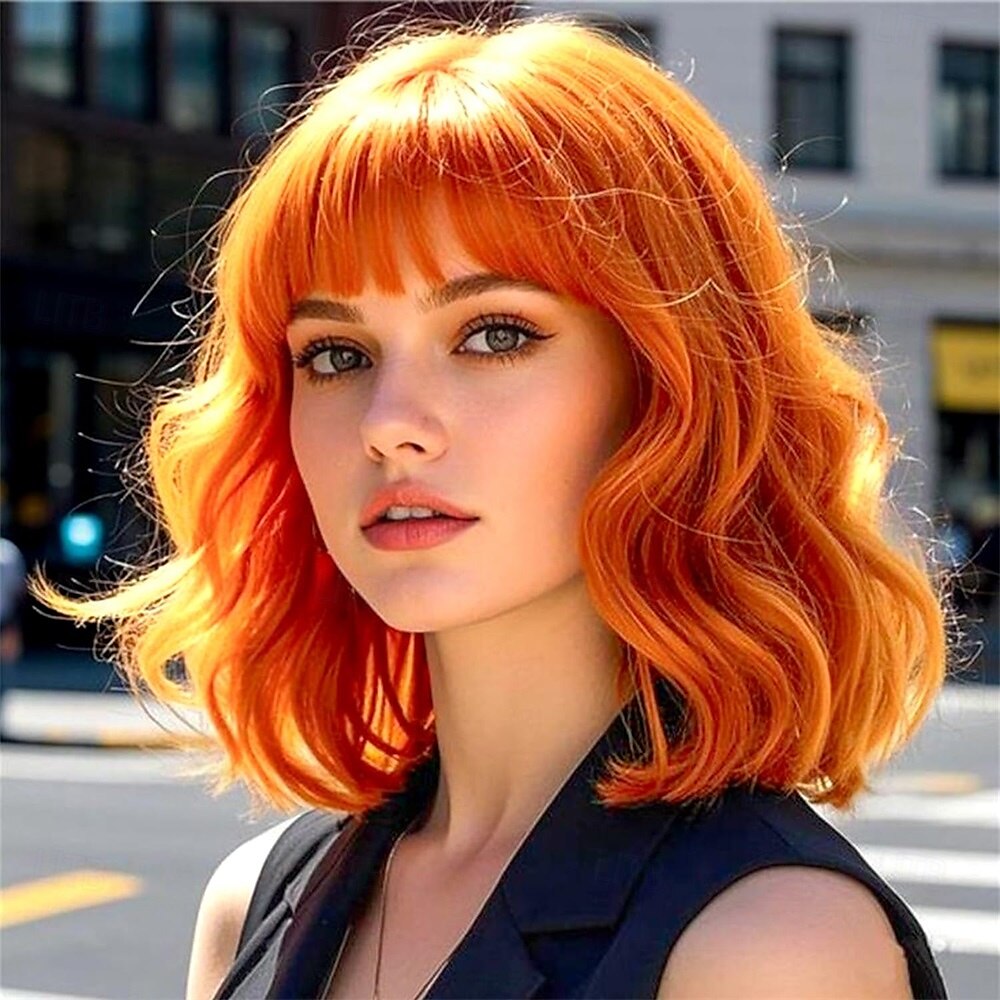 Perruques roses courtes ondulées, perruque pastel avec frange, cheveux synthétiques mi-longs pour femmes et filles, perruque de cosplay colorée en fibre synthétique résistante à la chaleur pour une de 2025 ? $23.99 –P3