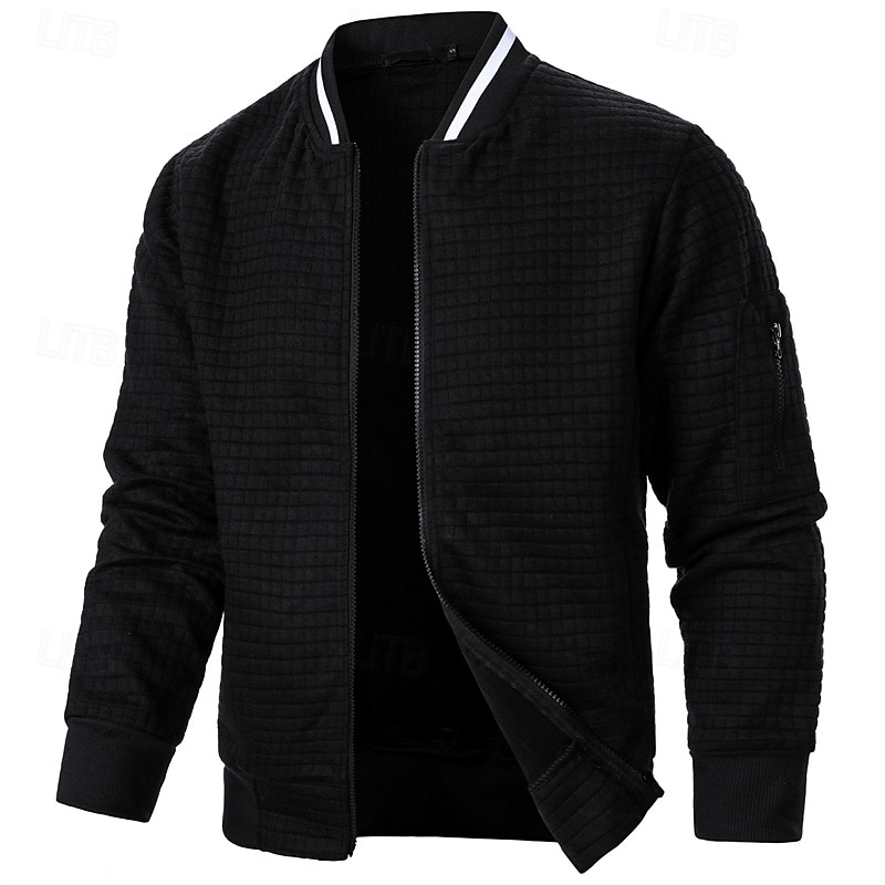 Homens jaqueta leve Jaqueta casual Jaqueta do time do colégio Férias Diário Bolsos Emenda Primavera Outono Bloco de cor Moda Clássico Colarinho Chinês Padrão Tecido Waffle Preto Branco Vinho Azul de 2025 por $20.99 –P13