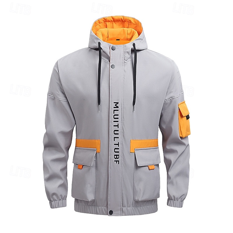 Herr Sportrock Regnrock Vindjacka Utomhus Ledigt Vattentät Vindtät jacka Dragkedja Ficka Vår Höst Ensfärgat Mode Streetwear Huva Normal Svart Orange Ljusgrå Jacka 2026 - $45.99 –P2