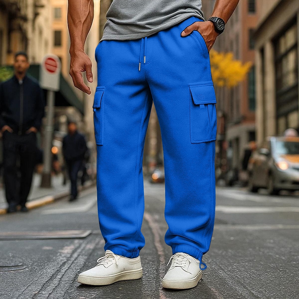 Herren Fleecehose Jogginghose Hose Cargo-Jogginghose Elastischer Bund Kordelzug Mehrere Taschen Einfarbig Winddicht Außenbereich Volle Länge Lässig Täglich Urlaub Mode Schwarz Weiß 2025 - $22.99 –P5
