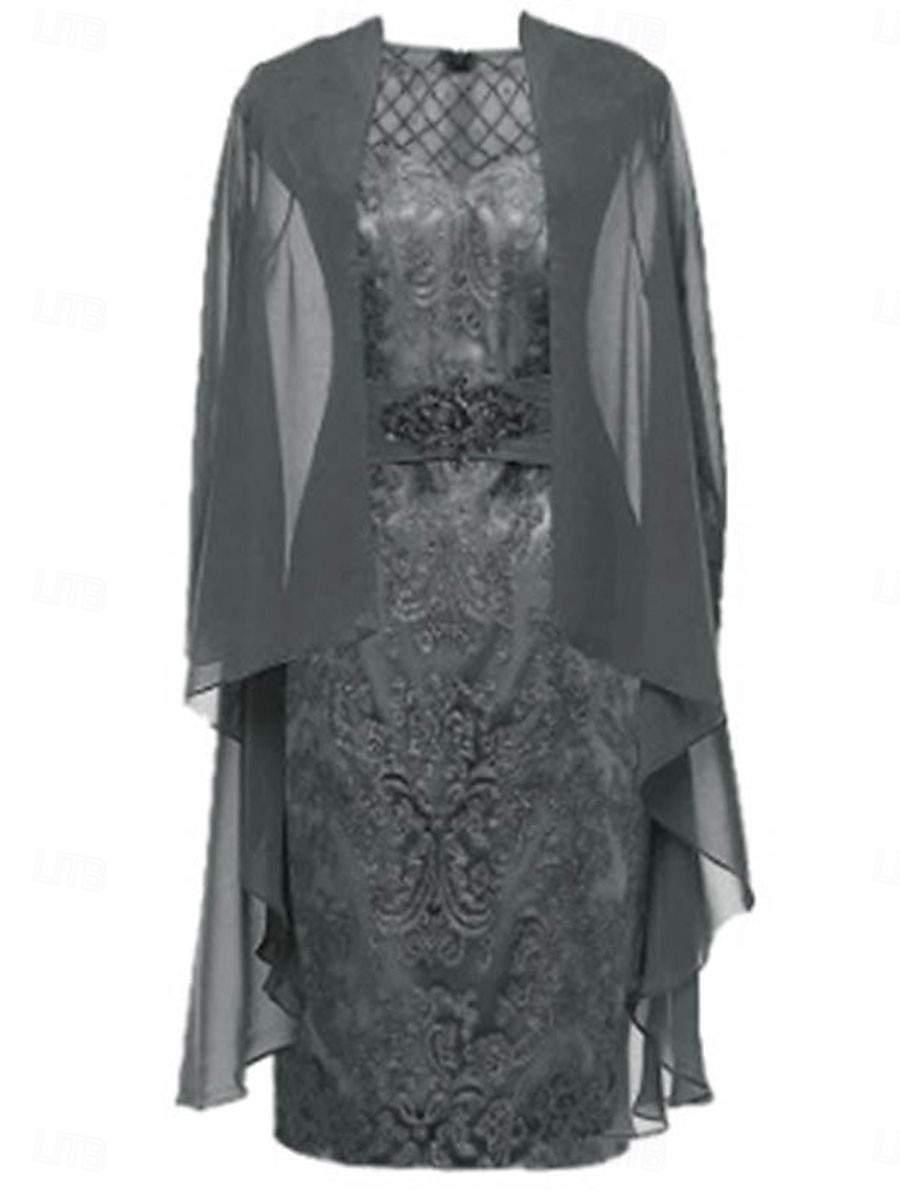 Tubino / Colonna Set di Abiti Abito da cerimonia per signora Elegante Semplice Girocollo Lunghezza al ginocchio Pizzo Manica 3/4 con Tinta unita 2025 del 2025 a $139.99 –P5