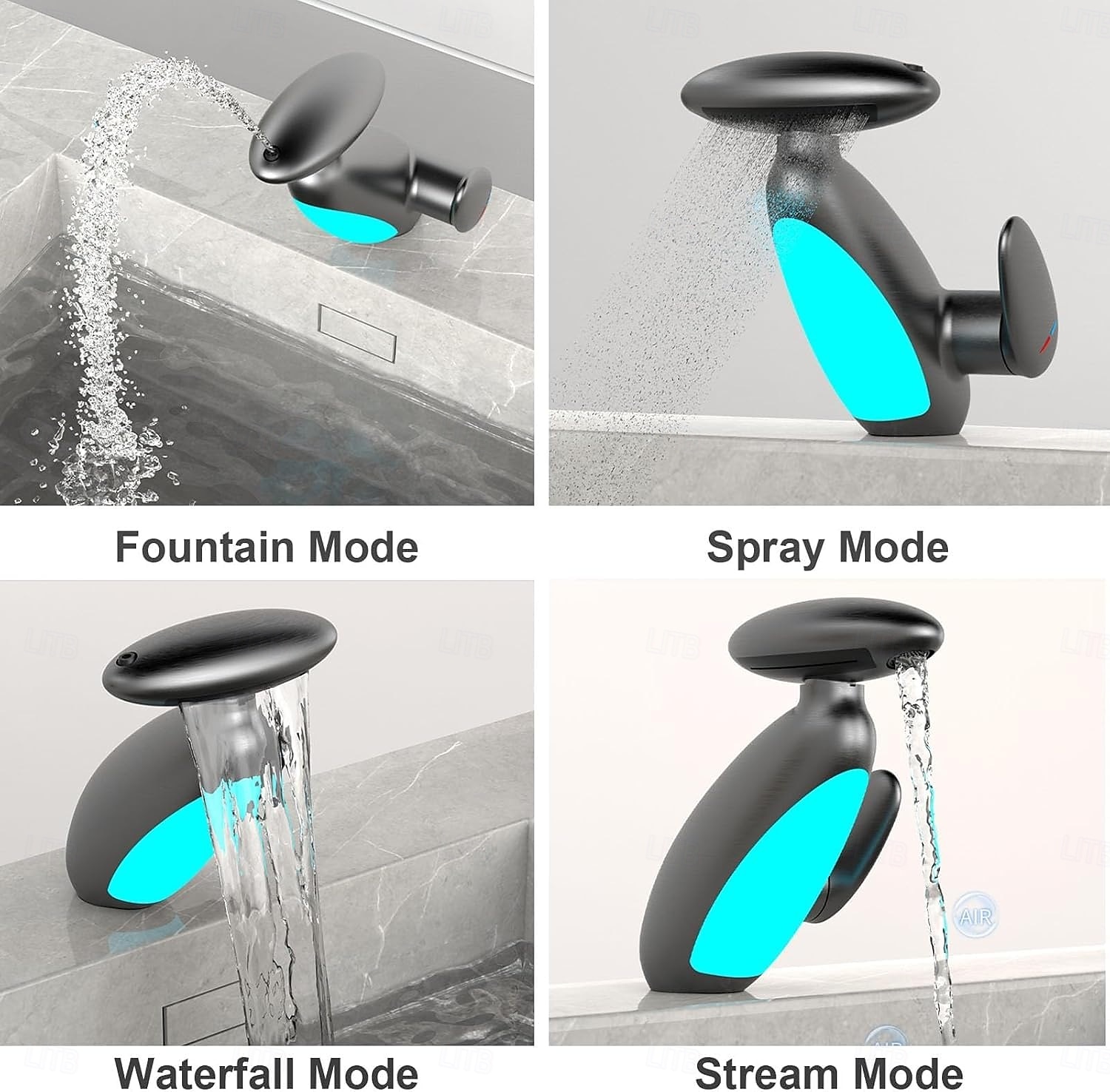 LED Bathroom Sink Faucet, Bathroom Faucet with Removable Sprayer, 4-in-1 Modern, Single Hole Bathroom Faucet, LED Light, Fountain Tap 2025 - $89.99 –P3