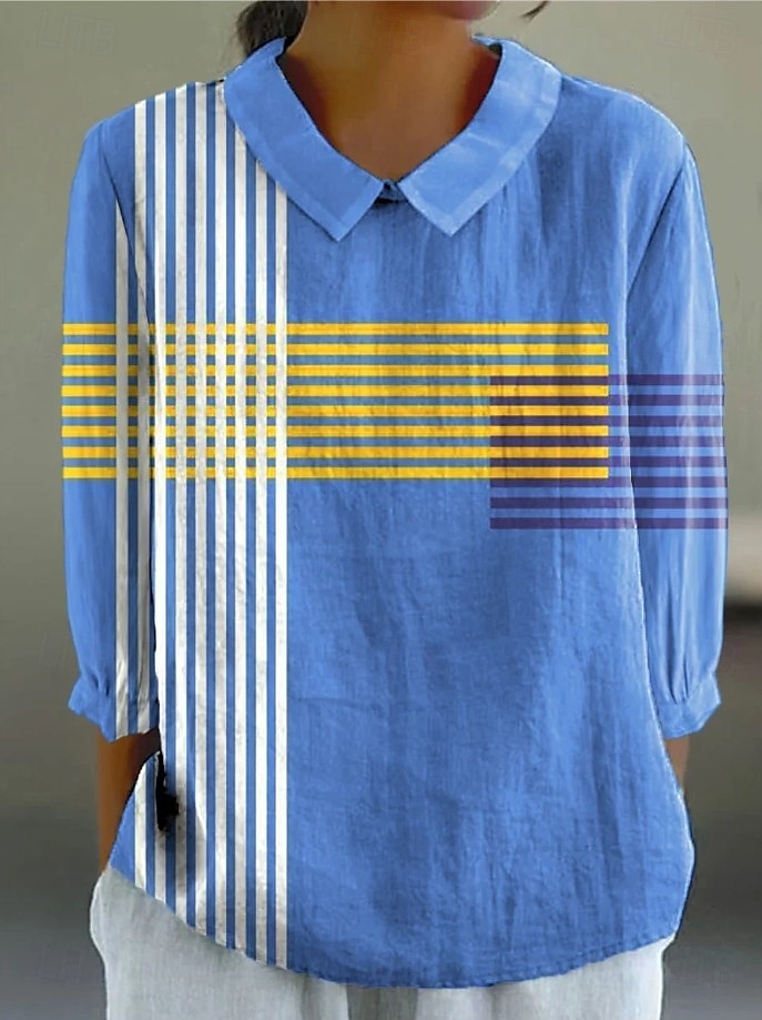 Per donna Camicia Grafico Geometrico Quotidiano Elegante Moderno Manica Lunga Collare Peter Pan Top Regolari Quotidiano Stampato Verde e blu Giallo Marrone chiaro Blu Rosa Estate Primavera Autunno del 2025 a $27.59 –P3