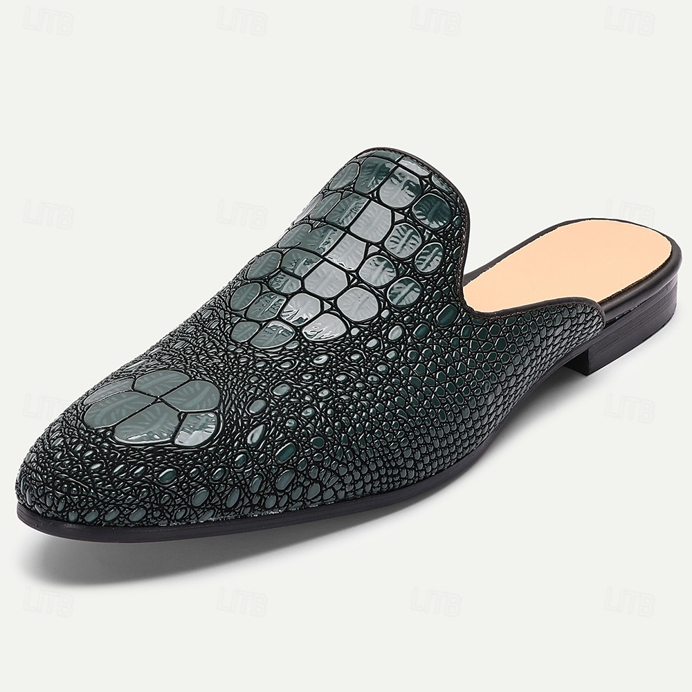 Men's Blue Crocodile Pattern Leather Mule Shoes – Slip-On Luxury Loafers for Stylish Men at Summer Parties and Resort Events 2025 - $94.99 –P2