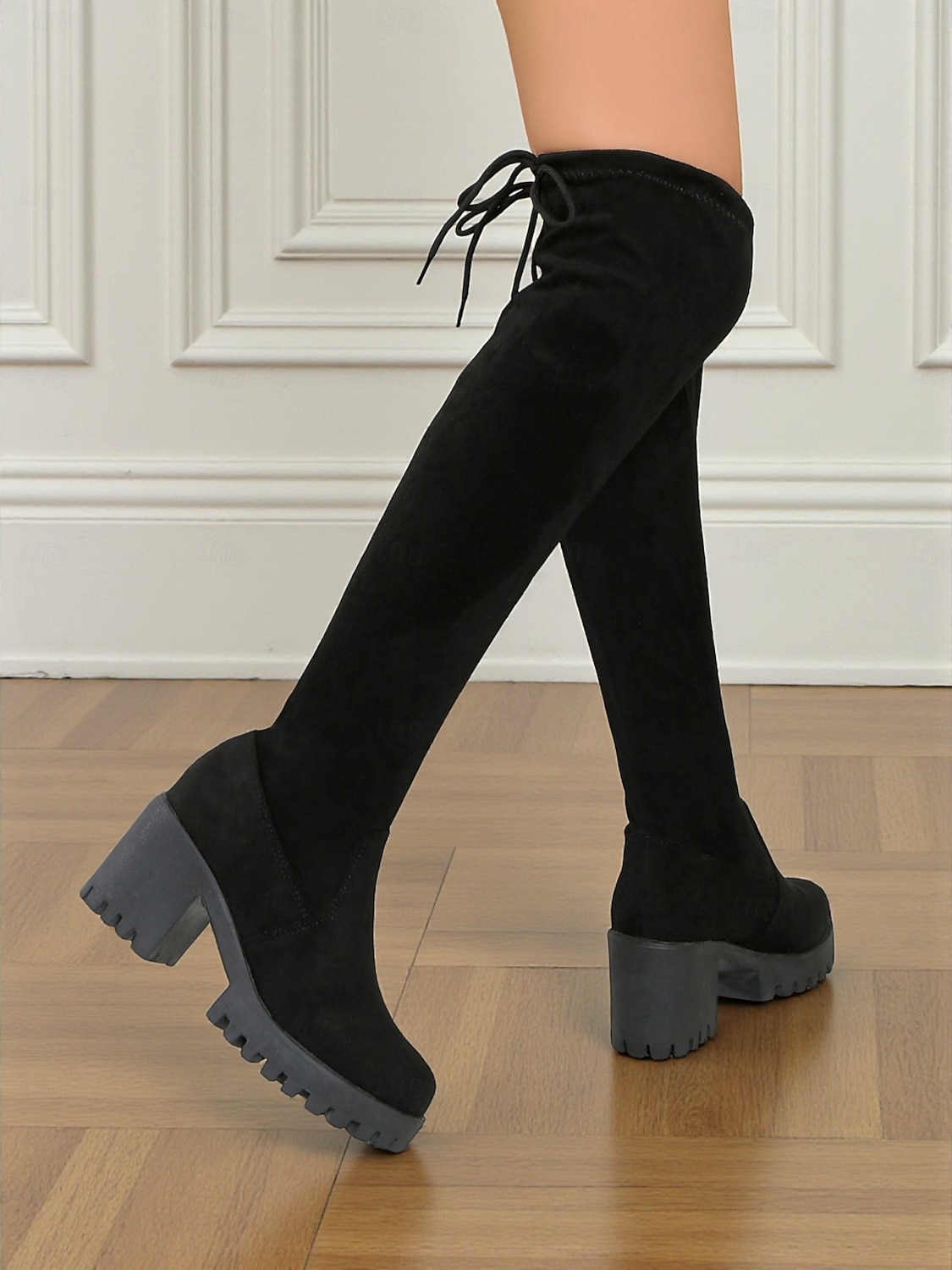 Femmes Bottes Extérieur Travail Quotidien Talon épais Bout Rond Mode Marche PU Mocassin Noir mat Lumineux Noir Noir de 2025 ? $34.99 –P2