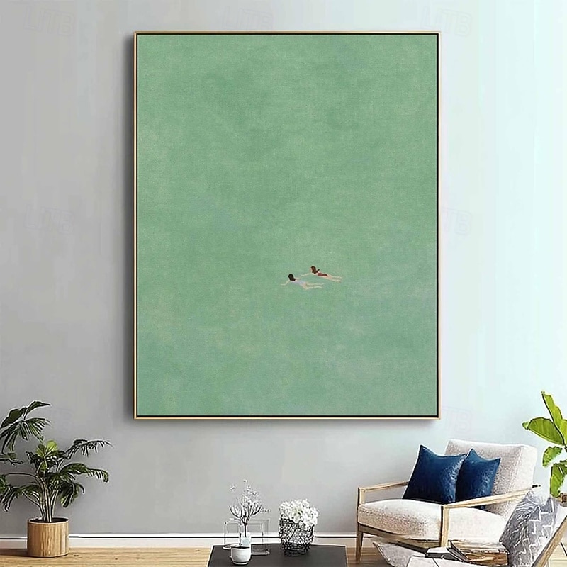 Ručně malovaná olejomalba na plátně, nástěnná dekorace, minimalistická zelená, abstraktní, nika, pro domácí dekorace, napnutý rám, závěsný obraz/rolovaný bezrámový, nenapnutý obraz 2026 - $54.99 –P4