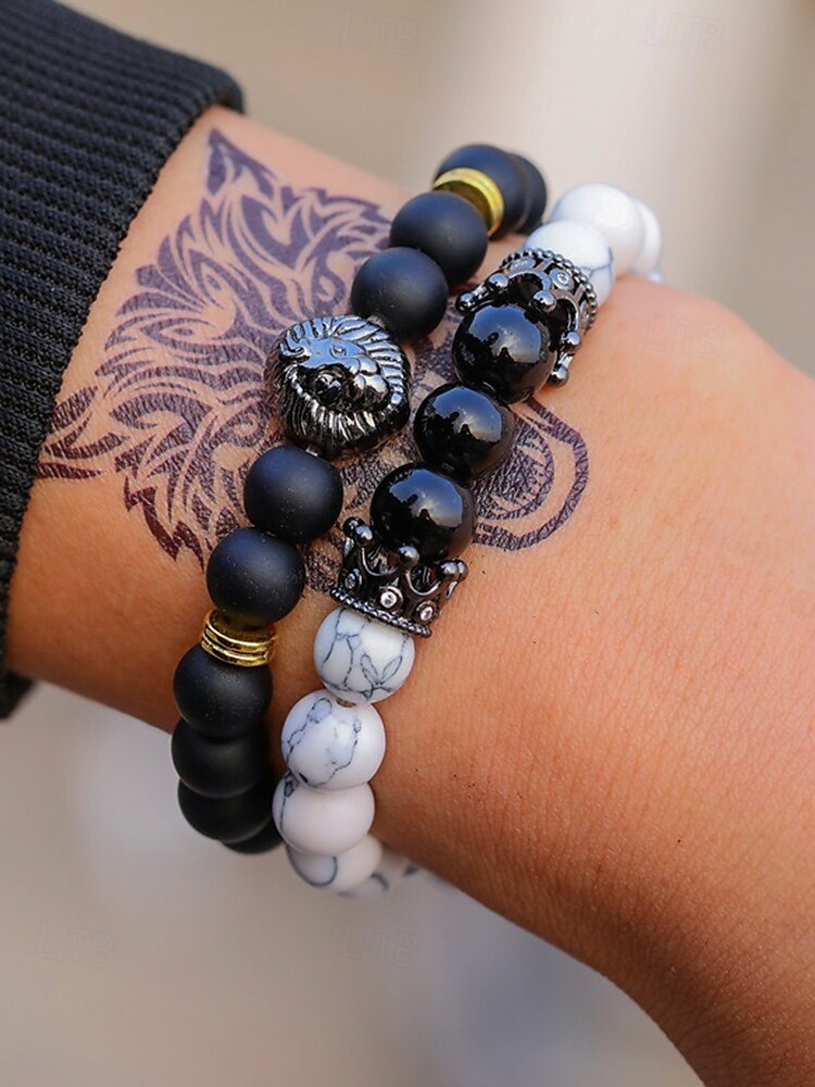 Herren Armband Armband-Set Schwarz-Weiß Naturstein Legierung Personalisierte Retro Ethnisch 2025 - $9.99 –P3