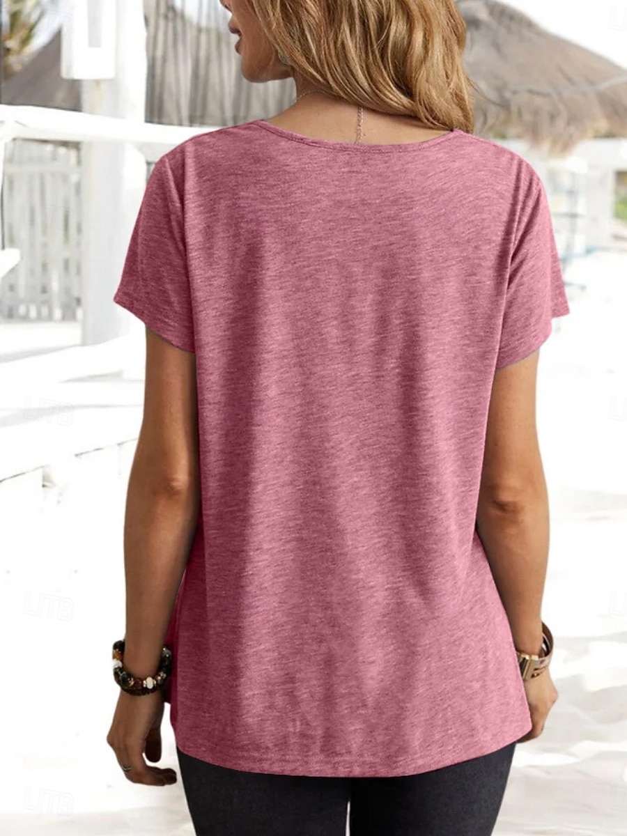 Dame T skjorte عادي Klassisk Moderne Fritid Kortermet Cowl-hals Vanlige topper Daglig Helg Svart Rosa Blå Grønn Grå Sommer Vår 2025 - $16.99 –P4