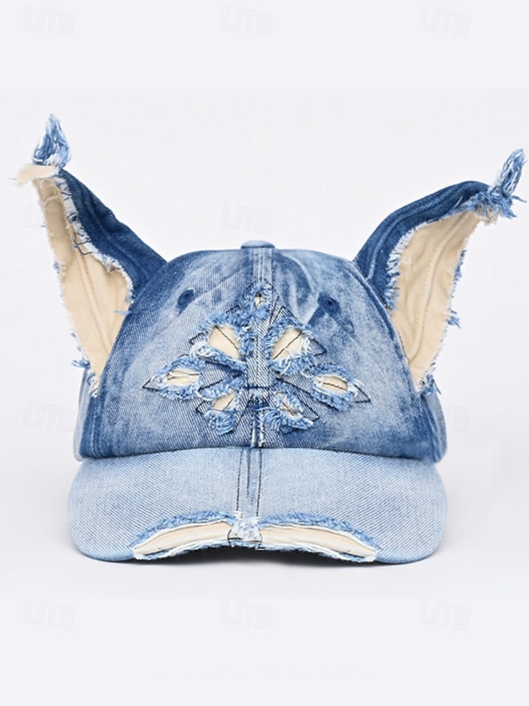Gorra de béisbol vaquera desgastada para mujer con orejas de gato: sombrero vintage para disfraz de Halloween, estilo lindo y vanguardista para fiestas, cosplay y festivales. 2025 - $24.99 –P6