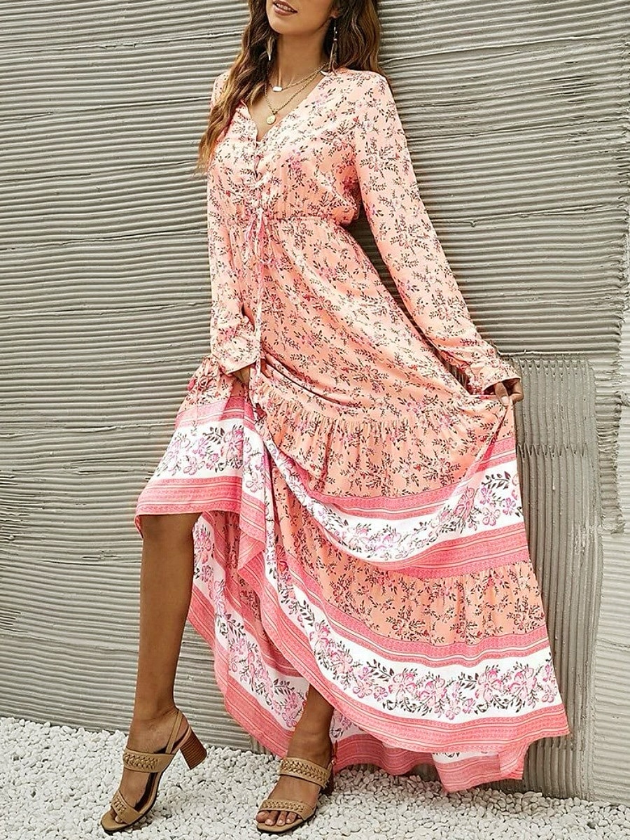 Per donna Vestito maxi Abito casual Vestito svasato Abito Boho a maniche lunghe Abito linea A Boemia Informale Da mare Giornaliero Standard Floreale Manica lunga A V Giallo Rosa Blu Primavera Autunno del 2025 a $38.99 –P10