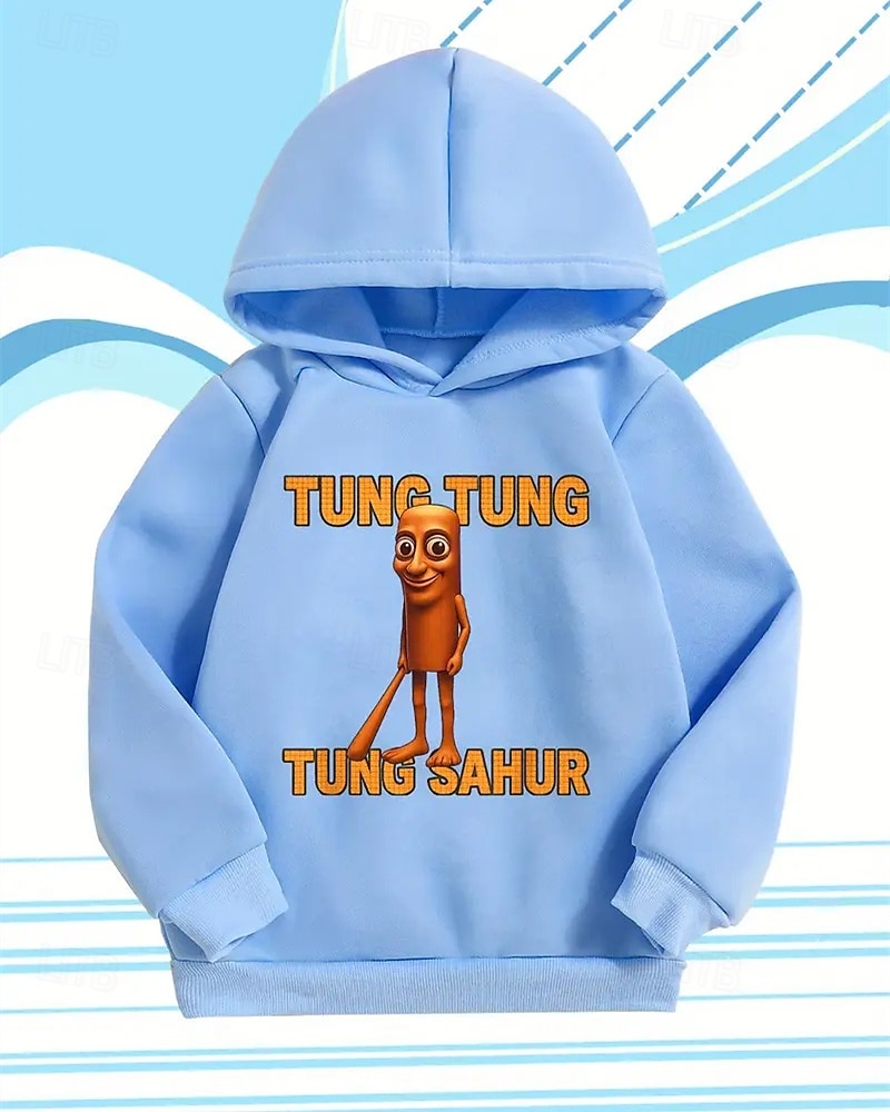 Pojkar 3D Tung Tung Grafisk Huvtröja Långärmad Vår Höst Mode Streetwear Barn 4-12 år Huva Friluftsliv Casual Dagligen Normal Passform 2025 - $18.99 –P2