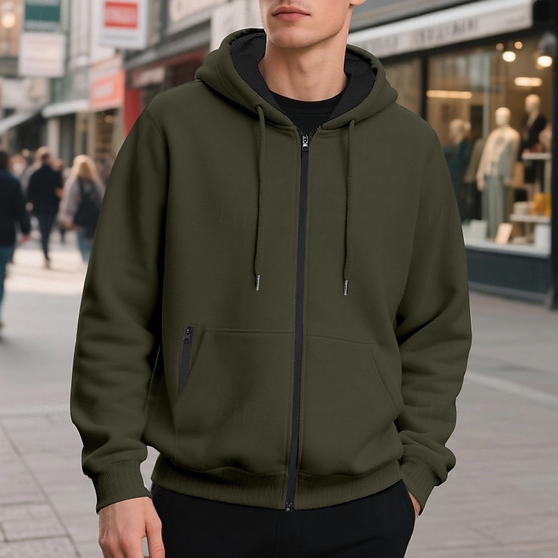 Hombre Sudadera Sudadera con capucha y cremallera completa Sudadera con capucha de lana Albaricoque Negro Verde Ejército Azul Marino Gris Claro Con Capucha Plano Bolsillo Deporte Diario Festivos 2025 - $26.99 –P13