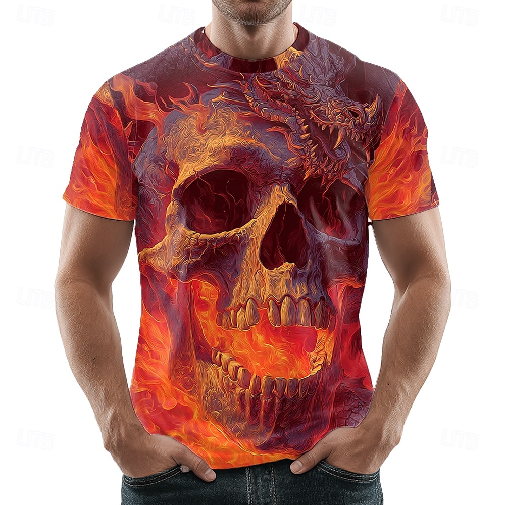 Halloween Herren Totenkopf 3D T-Shirt Rundhalsausschnitt Kleidung Bekleidung 3D-Druck Party Straße Urlaub Kurzarm Grafik übertrieben Designer 2025 - $17.99 –P1