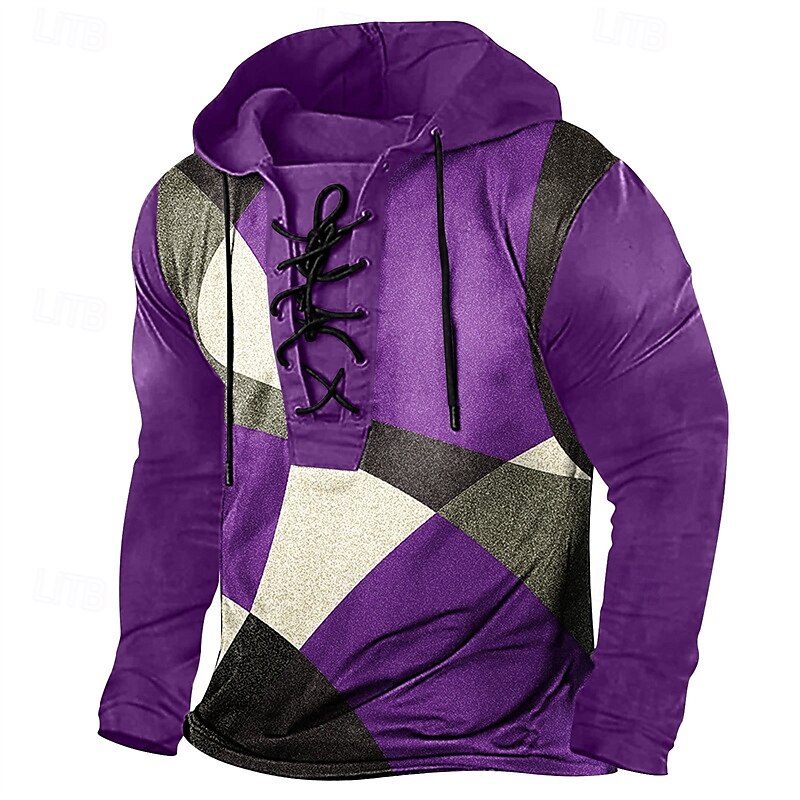 Per uomo Maglietta Camicia a Maniche Lunghe Manica Lunga Con Cappuccio Primavera Autunno Blocco di colori Moda Designer Essenziale Allacciato Patchwork Vacanza Streetwear Uscire Rosso Viola Grigio del 2025 a $34.99 –P3