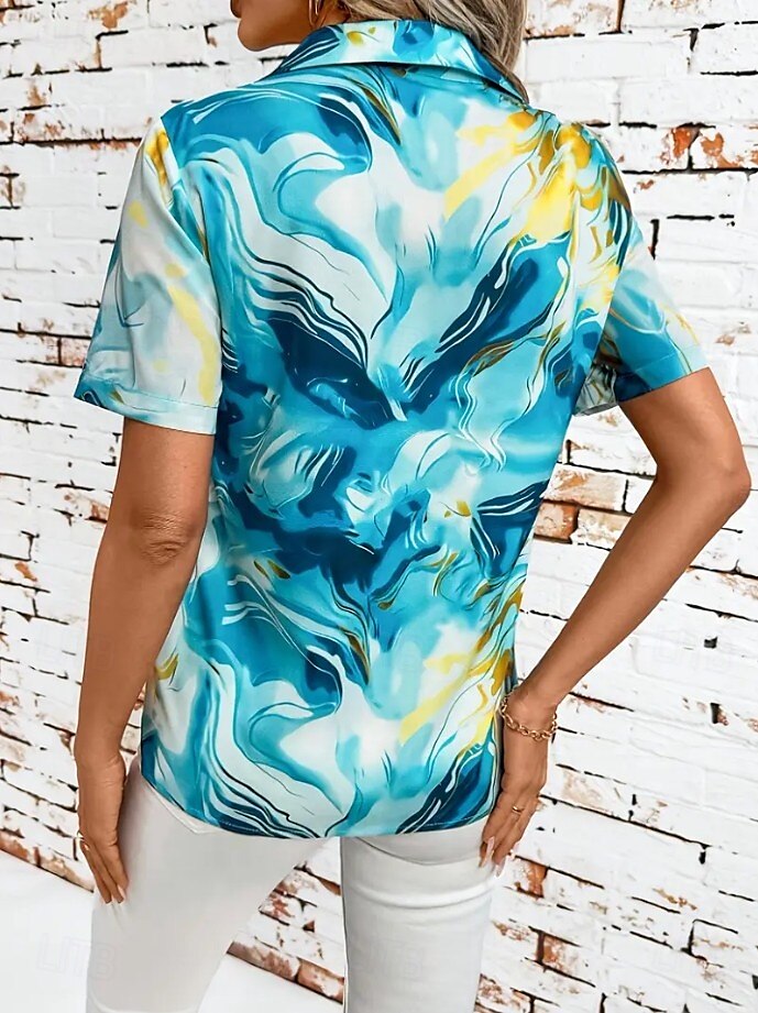 Femmes Chemise Graphique 3D ancien Tropical Quotidien Manche Courte Col de chemise Hauts Réguliers Quotidien Bleu Vert Été Printemps de 2025 ? $24.99 –P2