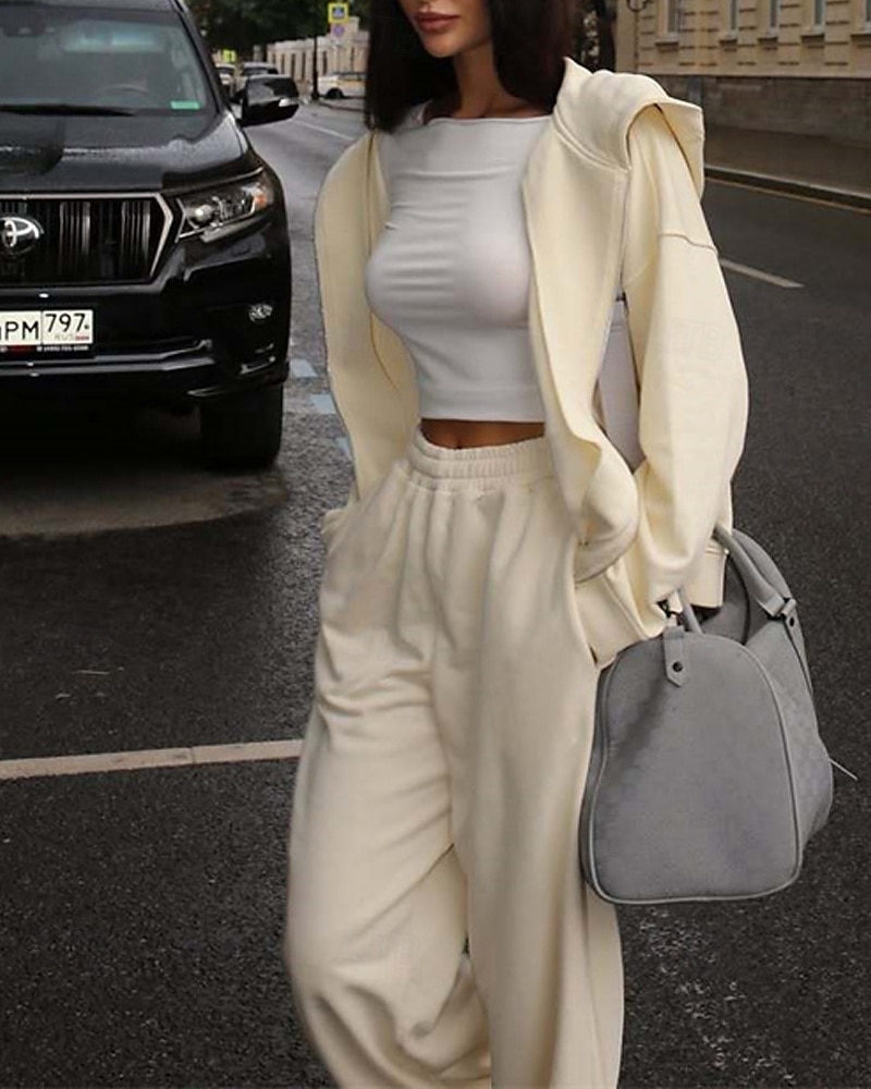 Femmes Mode Streetwear Survêtement Ensembles de Pantalons manche longue À capuche Uni Fermeture éclair Tenue quotidienne Date Rose Claire Rouge Bordeaux Beige Printemps & Automne Coupe régulière de 2025 ? $31.99 –P7