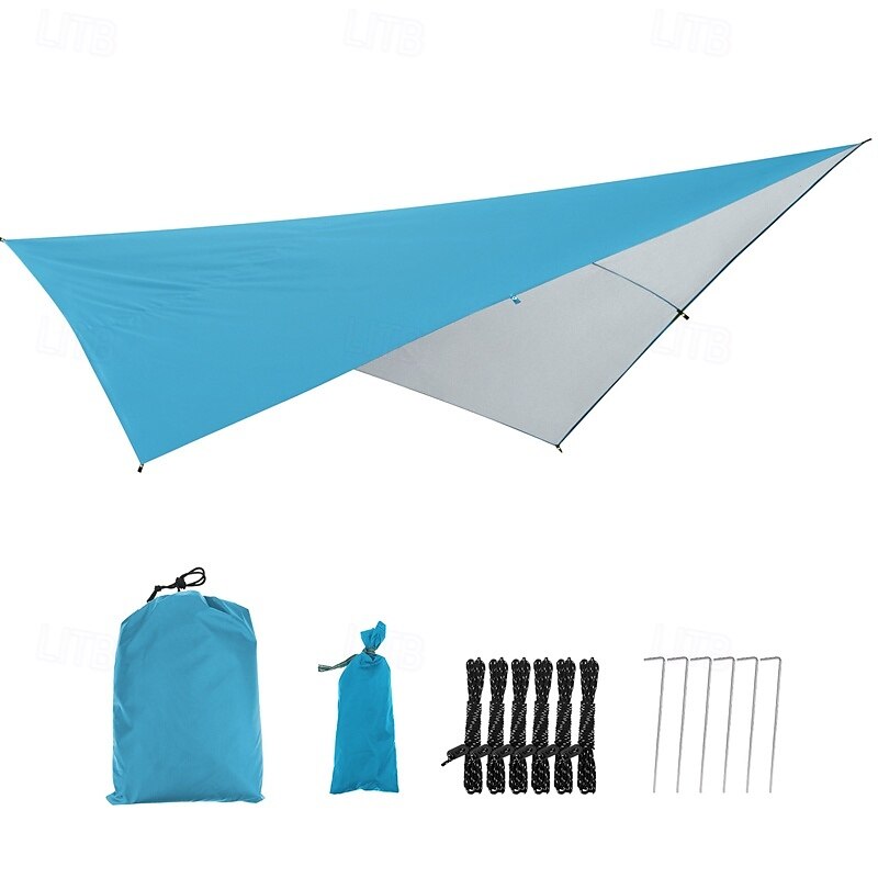 lona de rede de acampamento impermeável e versátil - 114x114 guarda-sol com sobrecapa de chuva &abrigo para mochileiros com cabos de sustentação &estacas - perfeitas para aventuras ao ar livre de 2025 por $49.99 –P7