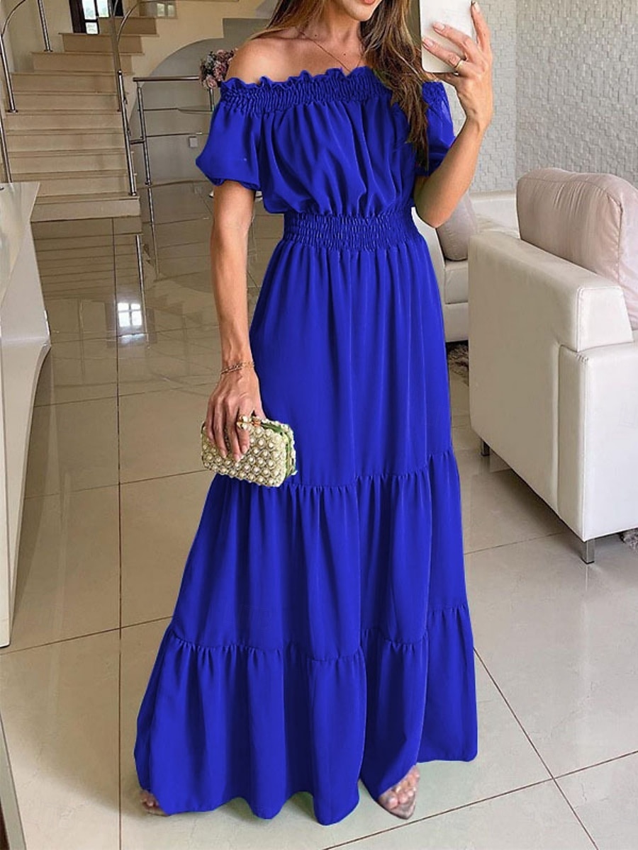 Damen Langes Kleid Maxikleid Cocktailkleid Kleid für Hochzeitsgäste Chiffon Schwingkleid Mode Modern Outdoor Urlaub Täglich Normale Passform Einfach Kurzarm Schulterfrei Gelb Blau Fuchsie Grün Sommer 2025 - $22.99 –P1