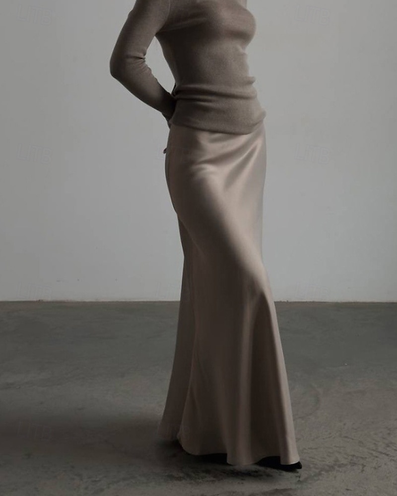Femmes Jupe Moulant Mode Maxi Taille Basse Jupes Uni Micro-Élastique Soirée Rue Noir Blanche Kaki Gris Claire Automne Polyester de 2025 ? $22.99 –P2
