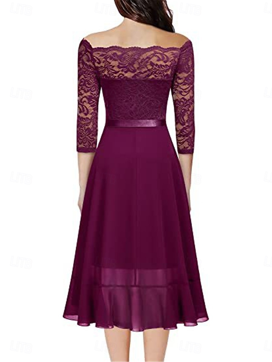 Dámské Midi šaty Krajkové šaty Koktejlky Šaty pro svatební hosty Šifón Elegantní Módní Moderní Venkovní Koktejlový večírek Běžný Bez vzoru 3/4 délka rukávu Do V Světlá růžová Námořnická modř Fuchsiová 2025 - $32.99 –P8